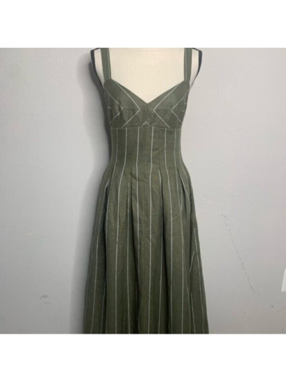 NWT NICHOLAS Selene Seamed Cami Linen Olive & White Striped Maxi Dress - Picture 11 of 17